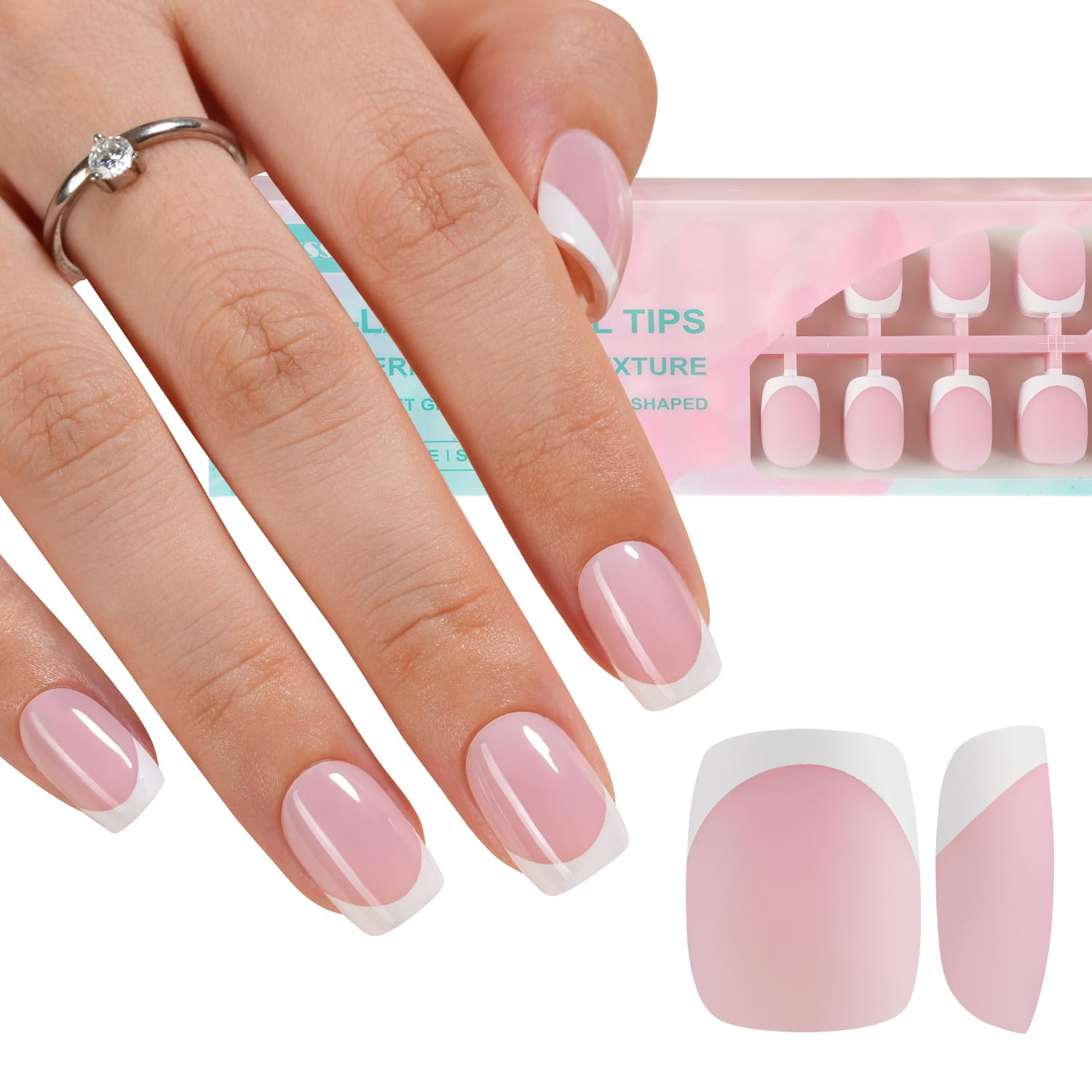 Misssix French Gel Nail Tips, 240Pcs French Tip Press on Nails Long Square Pink, No Need to File Tips Pre-lasting, Fake Nails for Nail Art DIY 15 Sizes